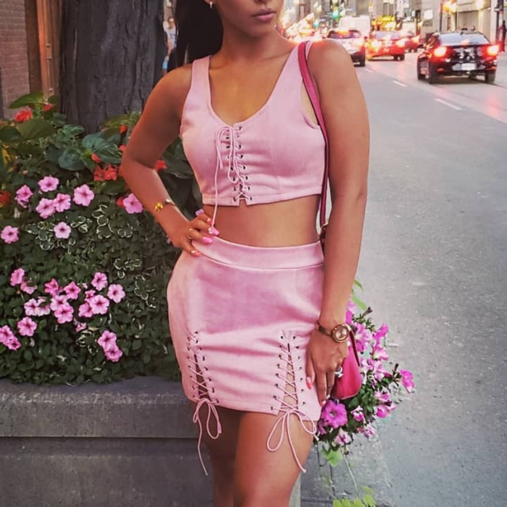 Custom made pink suede 2piece